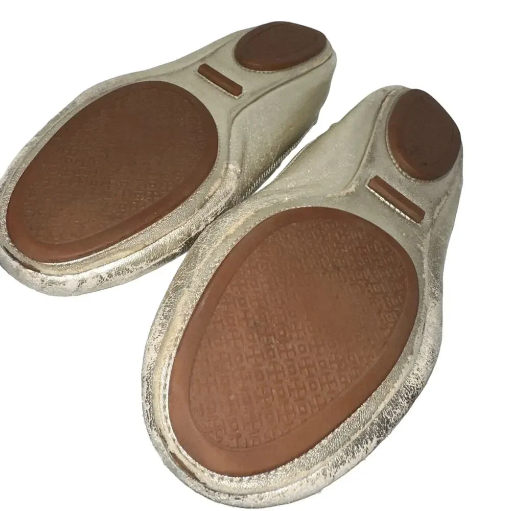 Tory Burch Flats Women’s Sz 9 M Minnie Travel Ballet Shoes Gold leather‎